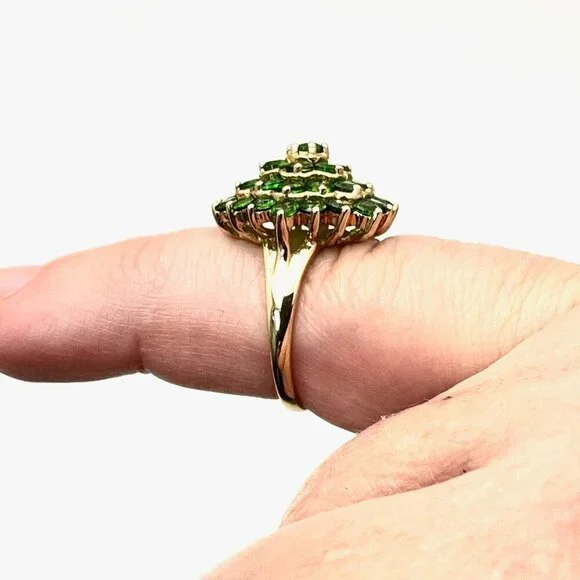 14K Yellow Gold Womens Ring Green Chrome Diopside Domed Cluster 4 Grams Size 6 - Picture 4 of 8